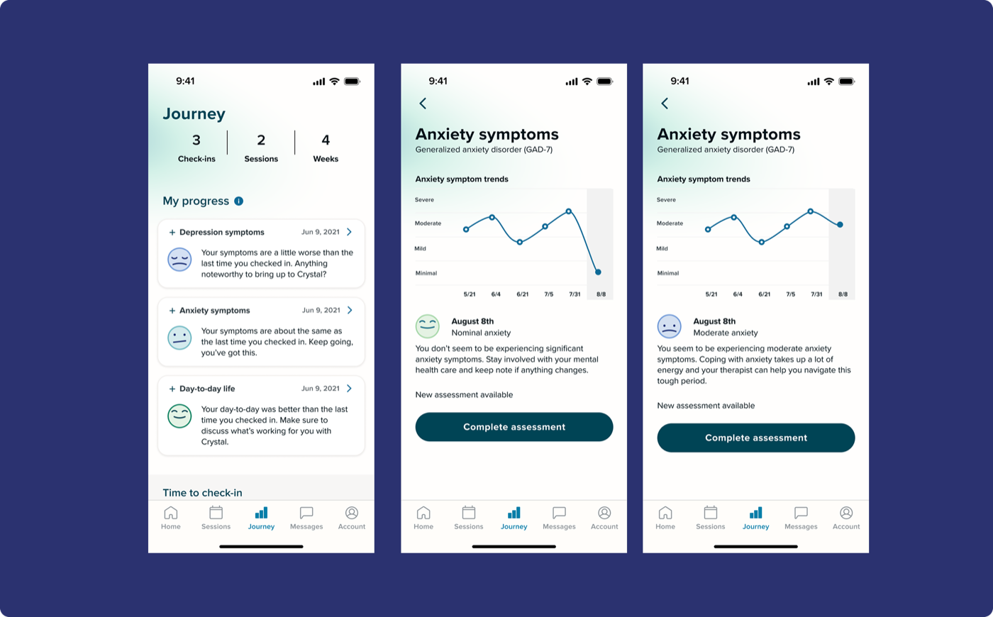 Therapy Journey — GAD-7 anxiety assessment detail page
